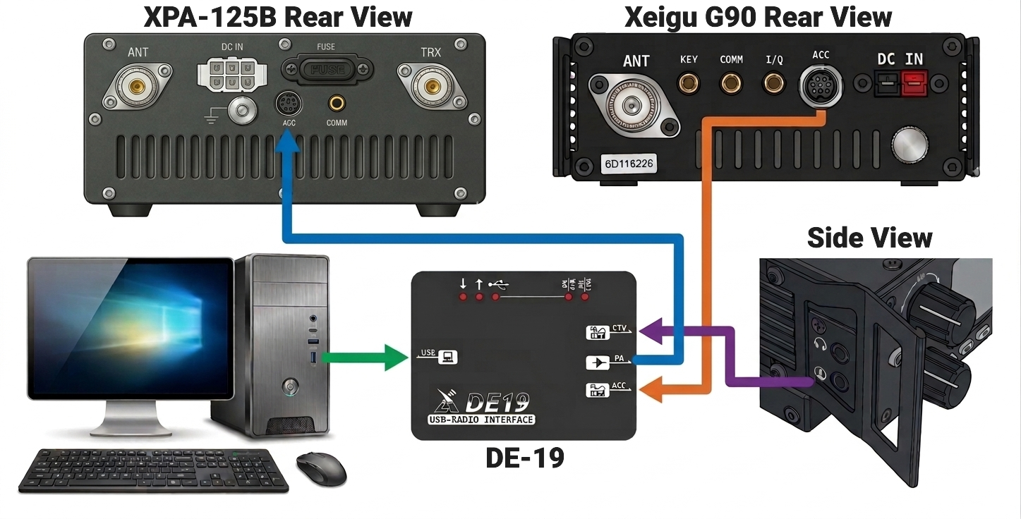 DE-19, Xiegu G90 and XPA125B Connection Guide